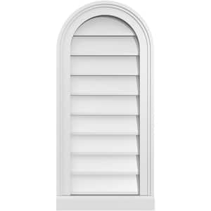 14 in. x 30 in. Round Top Surface Mount PVC Gable Vent: Decorative with Brickmould Sill Frame