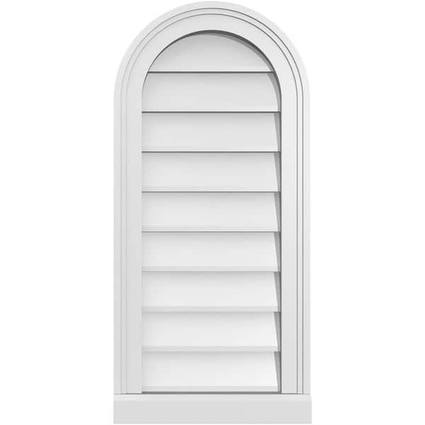 Ekena Millwork 14 in. x 30 in. Round Top Surface Mount PVC Gable Vent: Decorative with Brickmould Sill Frame