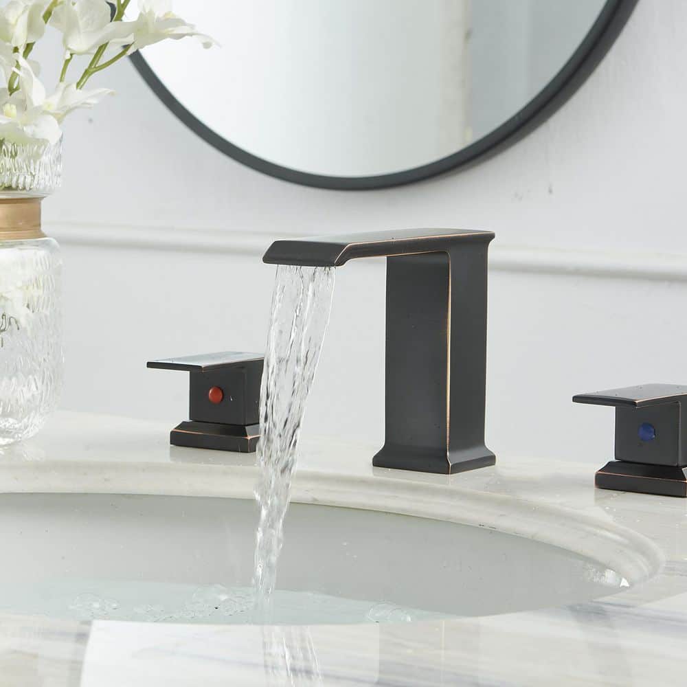 Oil Rubbed Bronze 8-Inch Widespread Waterfall Bathroom Faucet