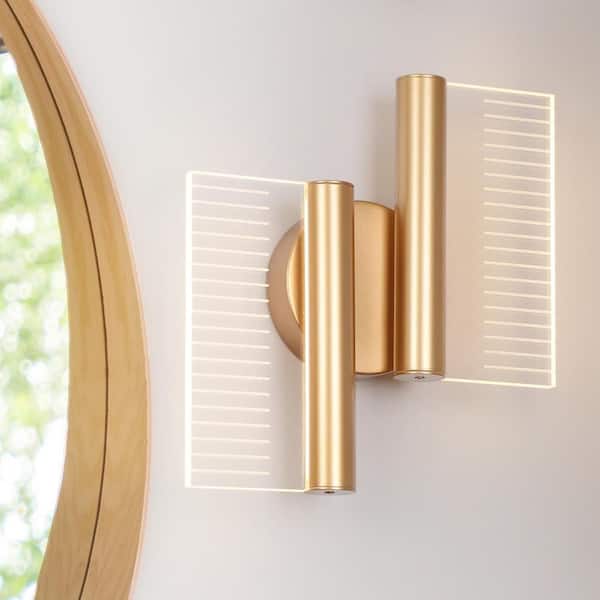 2-Light Brushed Gold Wall Sconces with Acrylic Shade, 12-Watts Integrated LED Vanity Lights, Modern Vanity Light Bedroom