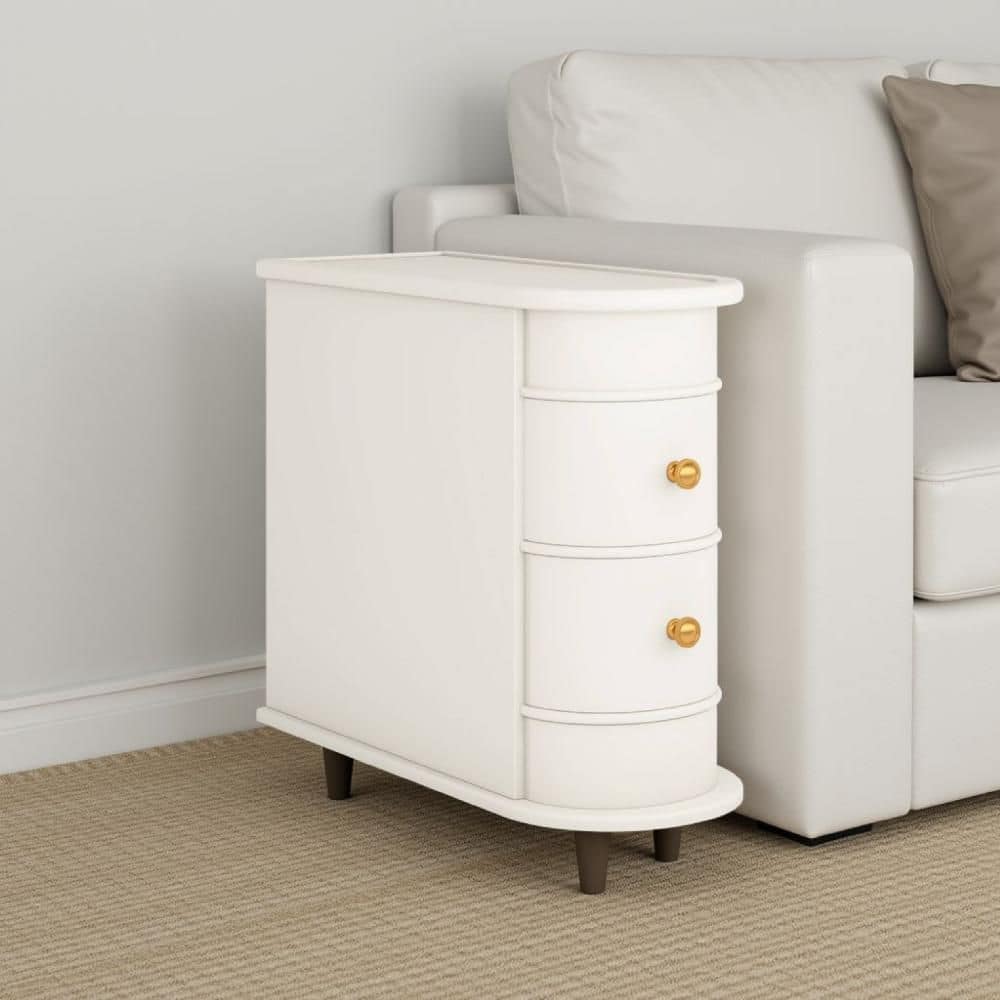 White and Gold 2 Drawer 23.62 in. W Nightstand