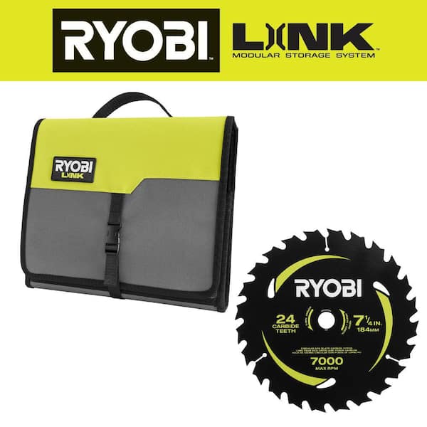 RYOBI LINK Accessory Organizer with 7-1/4 in. x 24 Teeth Carbide Thin Kerf Circular Saw Blade (4-Piece)