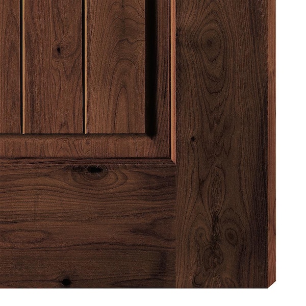 DIY RTA Kit 32in.x80in. Right-Handed Clear Glass Window Mahogany Stain Knotty Alder Wood Ready To Assemble Front Door