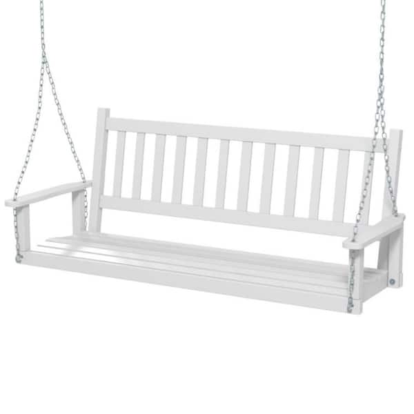 Kadehome 3-Person Outdoor Wood Porch Swing with 800 lbs Weight Capacity in White