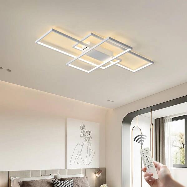 43.3 in. 50-Watt Modern Square White Dimmable Integrated LED Flush Mount with Acrylic Shade and Remote Included