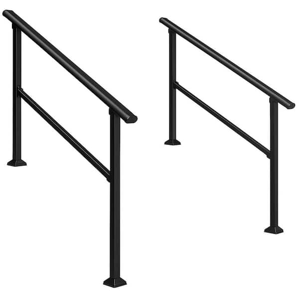 4-Step Metal Hand Rails Outdoor Safety Railing Kit for Seniors Adjustable Stair Handrail (2-Pack)