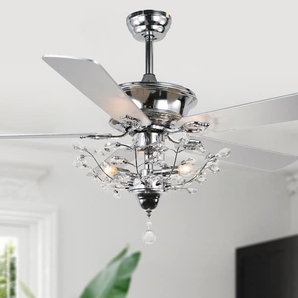 Bella Depot Luminelle 52 in. Indoor Chrome Luxurious Crystal Ceiling Fan with Light Kit and Remote Control