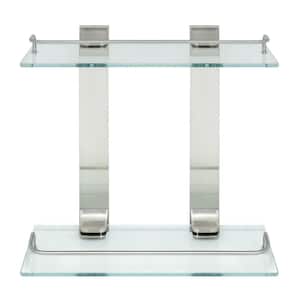 13.75 in. W Double Glass Wall Shelf with Pre-Installed Rails in Satin Nickel
