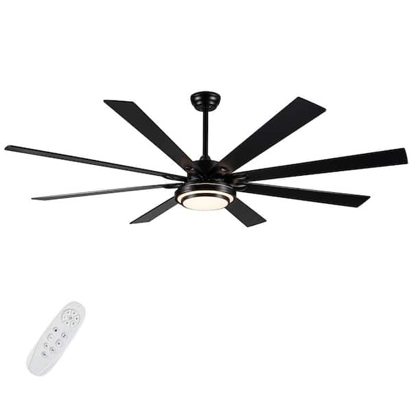 Jushua 72 in. Indoor Integrated LED Matte Black Large Smart Ceiling Fan with Remote Control