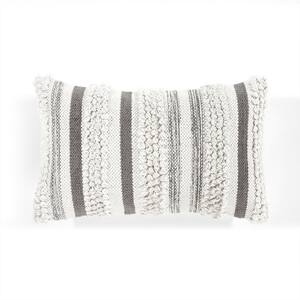 Bria Stripe Gray 13 in. x 20 in. Throw Pillow Cover