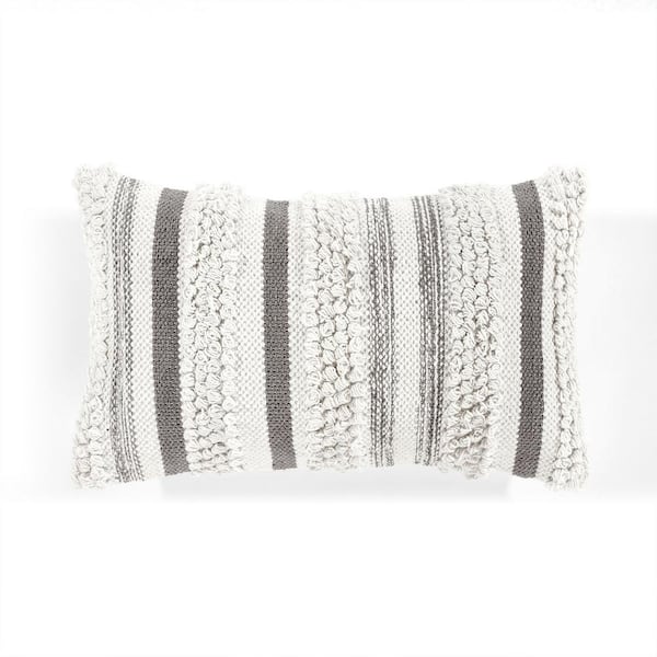 Unbranded Bria Stripe Gray 13 in. x 20 in. Throw Pillow Cover