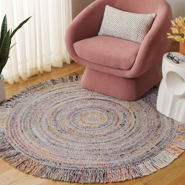 Renewal 3 ft. x 3 ft. Orange/Gray Woven Fringe Round Area Rug