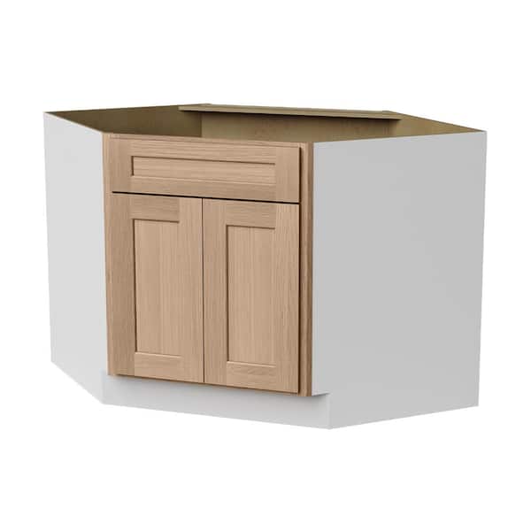 42 in. W x 42 in. D x 34.5 in. H Ready to Assemble Solid Wood Shaker Corner Sink Base Kitchen Cabinet in Oak