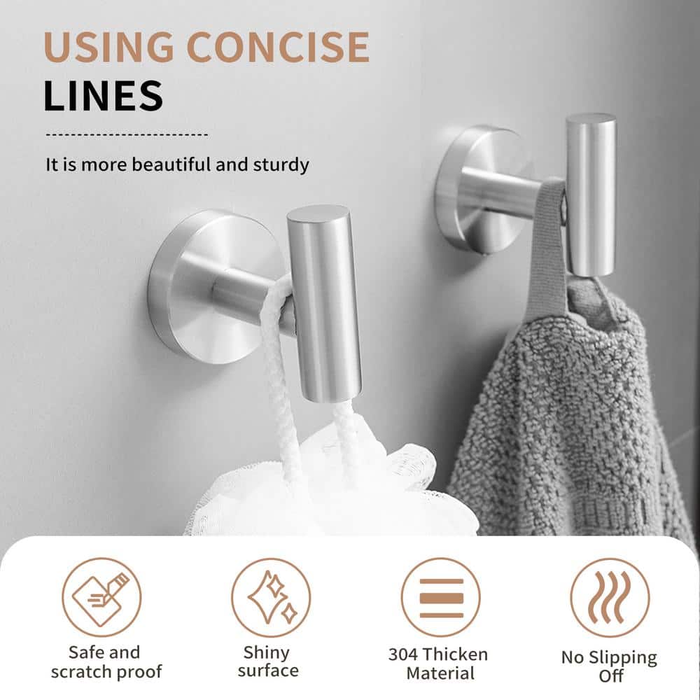 Brushed Nickel Wall Mounted J-Hook Towel Hooks Set of 4