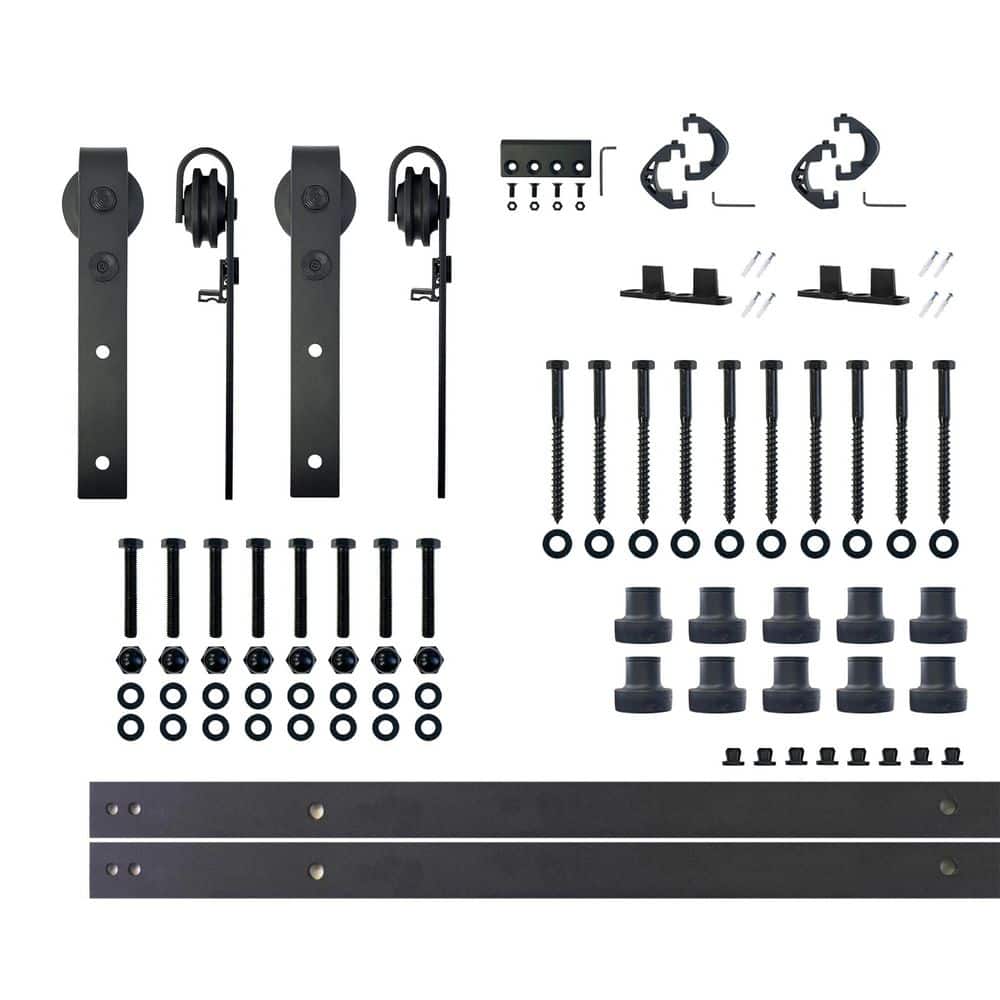 13 ft./156 in. Black Rustic Non-Bypass Sliding Barn Door Track and Hardware Kit for Double Doors price history on PriceWatchPro