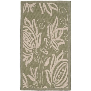 Courtyard Olive/Natural 3 ft. x 5 ft. Border Indoor/Outdoor Patio  Area Rug