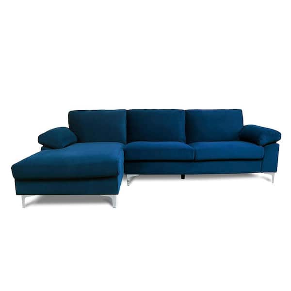 wetiny 103 in. W Pillow Top Arms 1-Piece Velvet L ShapeSectional Sofa in Navy Blue