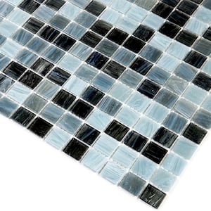 Mingles 12 in. x 12 in. Glossy Dark Gray Glass Mosaic Wall and Floor Tile (20 sq. ft./case) (20-pack)