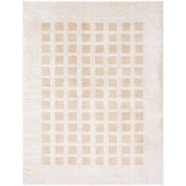 Fossay Shag Beige 3 ft. x 7 ft. Modern Indoor Area Rug