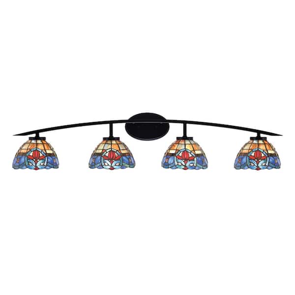 Unbranded Siena 40 in. 4-Light Matte Black Vanity-Light with 7 in. Sierra Art Glass Shades No Bulbs Included