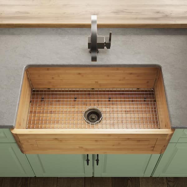 MR Direct Farmhouse/Apron-Front Bamboo 33 in. Single Bowl Kitchen Sink with Additional Accessories