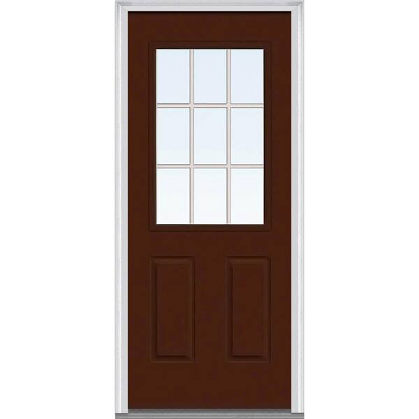 MMI Door 36 in. x 80 in. Internal Grilles Left-Hand Inswing 1/2-Lite Clear Painted Fiberglass Smooth Prehung Front Door