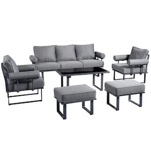 Havasu Dark Gray 6-Piece Aluminum Outdoor Patio Conversation Sofa Set with Dark Gray Cushions