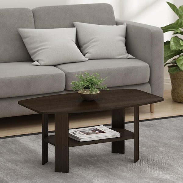 Furinno Simple 36 in. Dark Brown Medium Rectangle Wood Coffee Table with Shelf