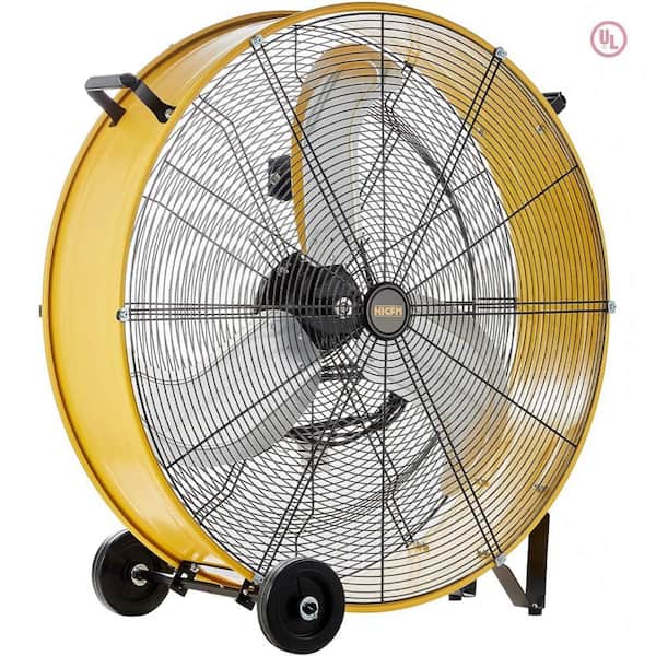 30 in. 3-Speed Heavy-Duty Industrial Drum Fan in Yellow with Handle, 13000 CFM, Powerful 1/3HP Motor, UL Certified,Wheel