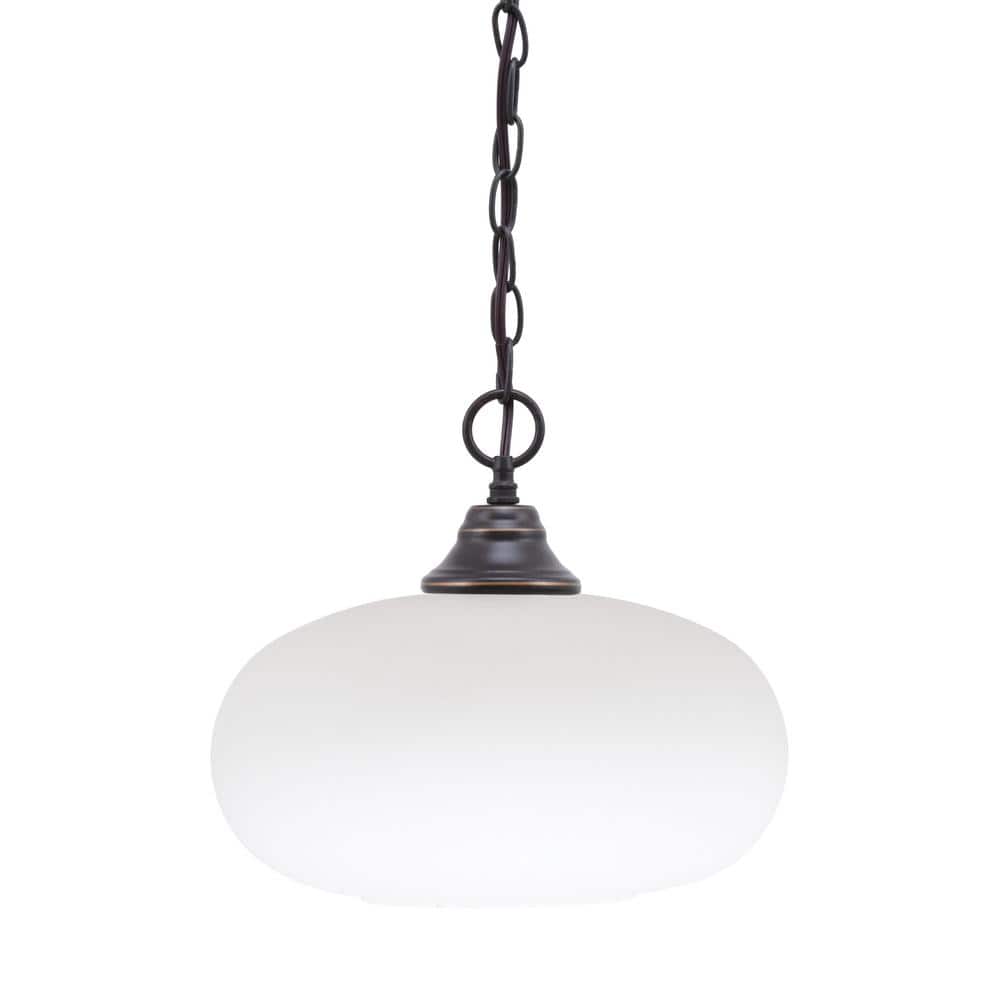 Kingston 100-Watt 1 Light Dark Granite Shaded Pendant Light with 13 in. Whi