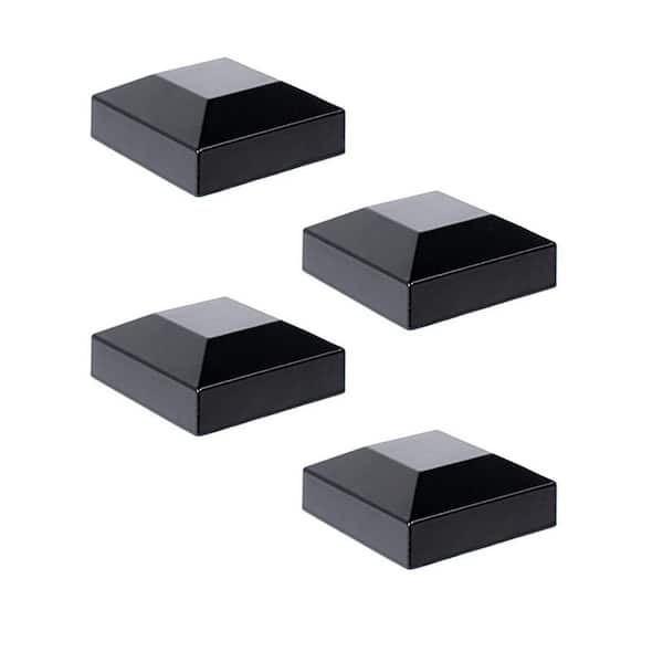 Afoxsos 2 x 2 Aluminum Fence Post Caps Pyramid Pressure Fit Black 4-Pack