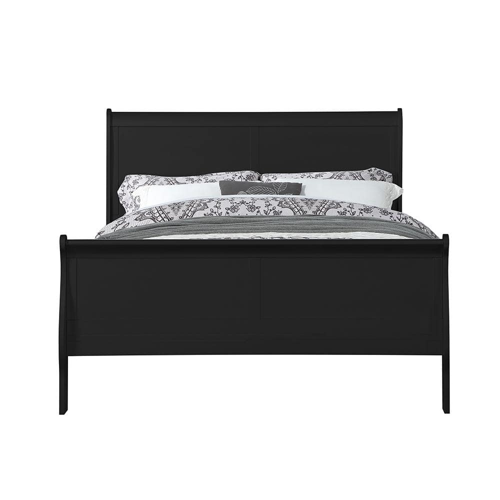 Black Pine Queen Sleigh Bed with Headboard and Drawers