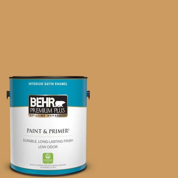 BEHR PREMIUM PLUS 1 gal. #M280-6 Solid Gold Satin Enamel Low Odor Interior Paint & Primer