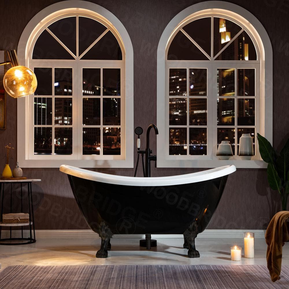 Cincinati 59 in. Heavy Duty Acrylic Slipper Clawfoot Bath Tub in Black, Claw Feet, Drain & Overflow in Oil Rubbed Bronze price history on PriceWatchPro