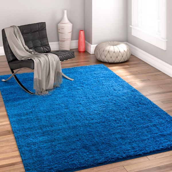 Madison Shag Plain Dark Blue 3 ft. x 5 ft. Modern Solid Area Rug