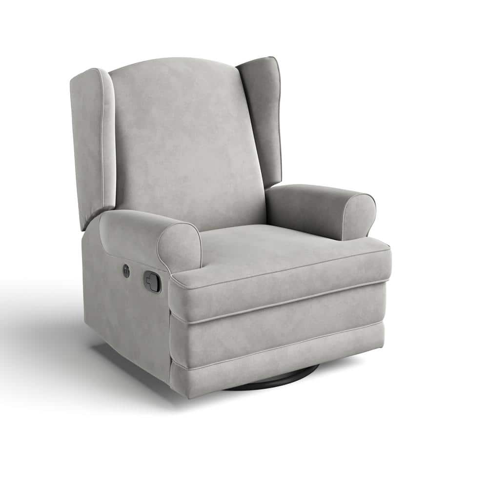 Storkcraft Serenity Steel Wingback Upholstered Recline Glider, Silver -  06510-21S