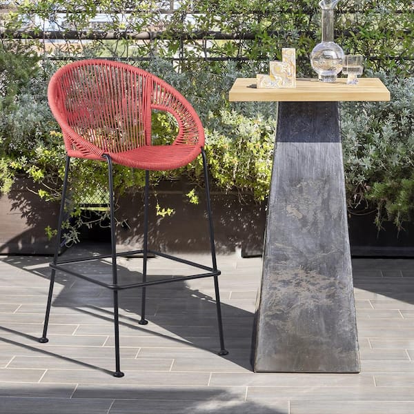 Armen Living Acapulco 26 in. Indoor Steel Outdoor Bar Stool with Brick Red Rope