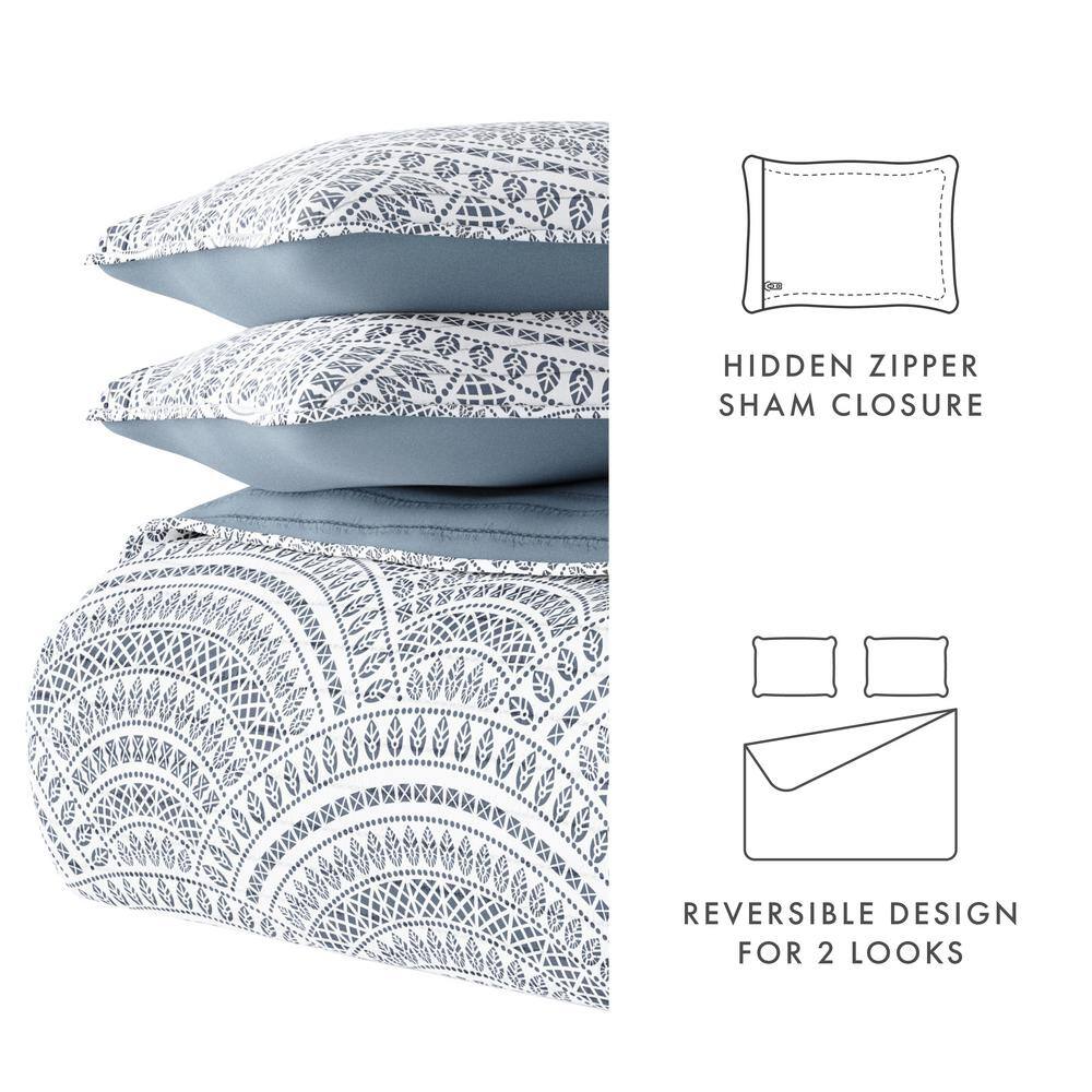 Dusk Blue King Reversible Microfiber Scallop Quilt Set