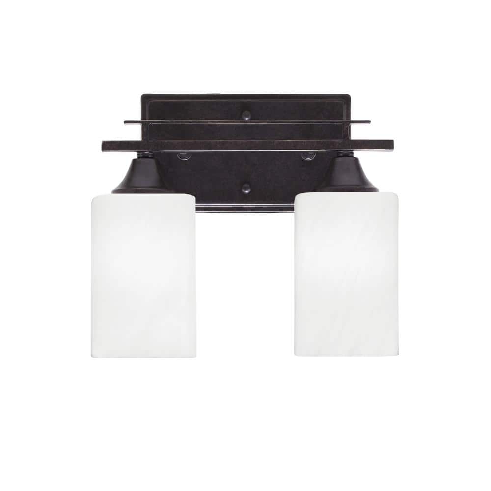 Ontario 11.25 in. 2-Light Vanity Light Dark Granite White Marble Glass Shad