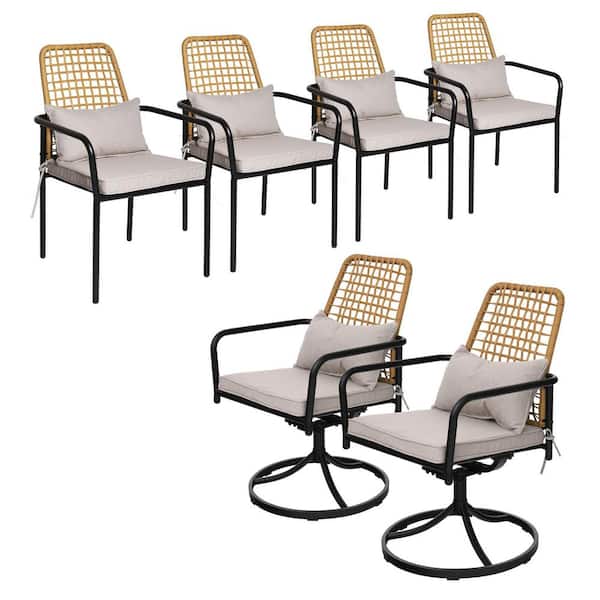 Anmutig Outdoor Metal Dining Chair Set with Cushions (2 Swivel Chairs + 4 Dining Chairs)