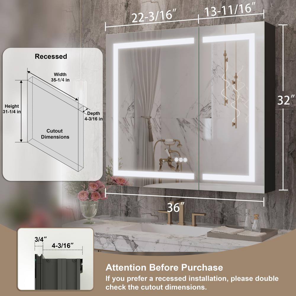 Matte Black Aluminum LED Lighted Medicine Cabinet with Mirror