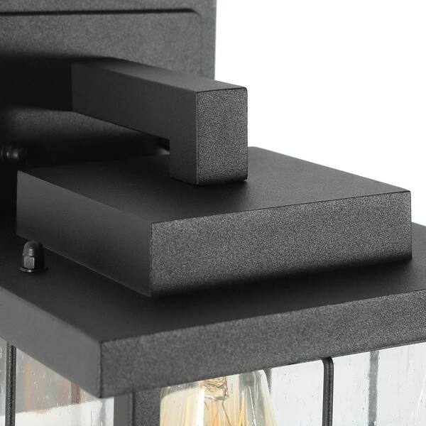 Modern Outdoor Wall Light With Seeded Glass - Black Exterior Sconce For Porch, Patio, Garage & Entryway