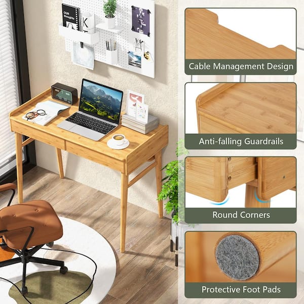 ALEEIK Computer Desk, Natural Bamboo Study Student Writing Desk With 2 Drawers And Storage Shelves Modern Simple Style Desk For Home Office(31 Inch, Natural - View #4