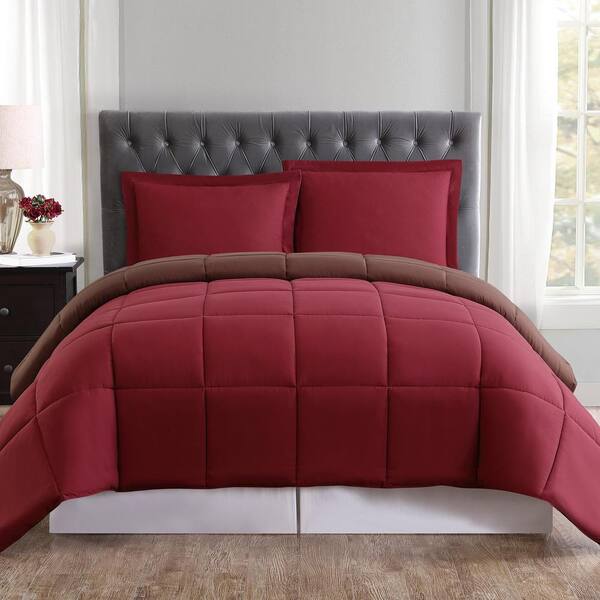 Truly Soft Everyday 3-Piece Burgundy and Brown Queen Comforter Set