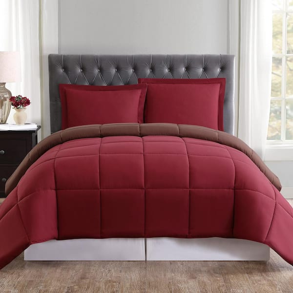 Truly Soft Everyday 3-Piece Burgundy and Brown King Comforter Set