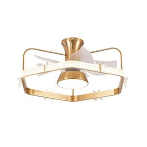 28 in. Indoor Modern Flush Mount Crystal Ceiling Fan, Gold Reversible Fandelier Fan Light for Bedroom