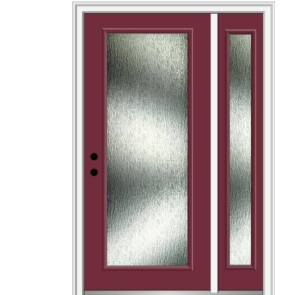 MMI Door 51 in. x 81.75 in. Right-Hand Inswing Full Lite Rain Glass Painted Burgundy Prehung Front Door on 4-9/16 in. Frame