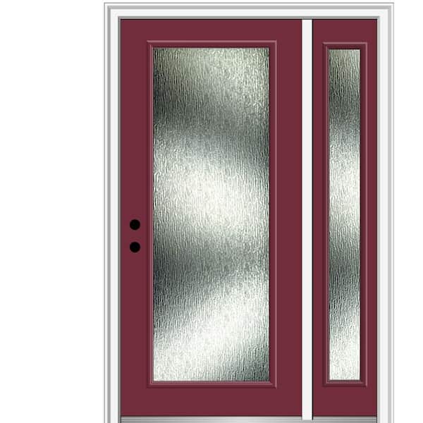 MMI Door 50 in. x 80 in. Right-Hand Inswing Rain Glass Burgundy Fiberglass Prehung Front Door on 4-9/16 in. Frame