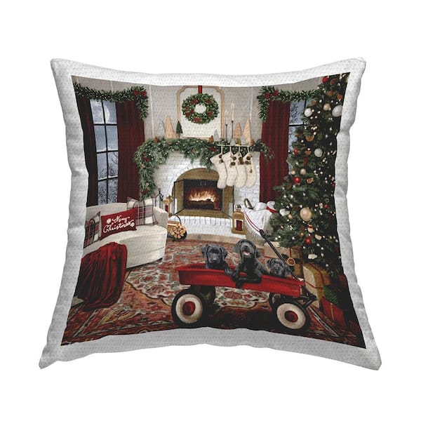 Stupell Industries Christmas Hearth Lounge Red Square Outdoor Throw Pillow