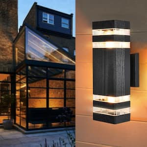 2-Light Black Rectangular Modern Lighting Fixture Waterproof Outdoor Wall Lantern Sconce Light